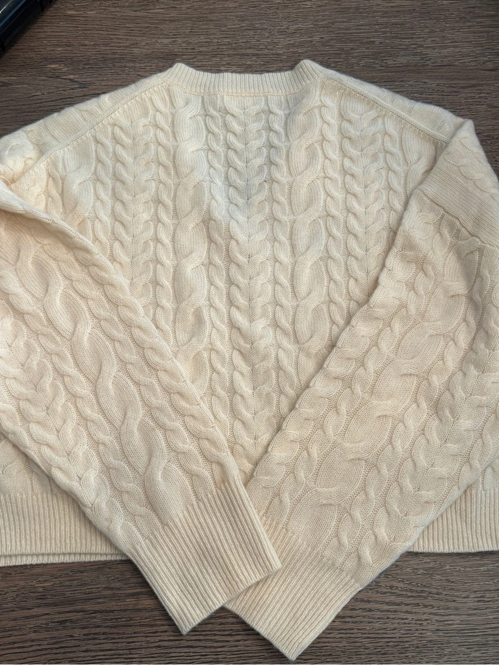 J. Crew Cashmere cropped cable-knit V-neck sweater cream ivory